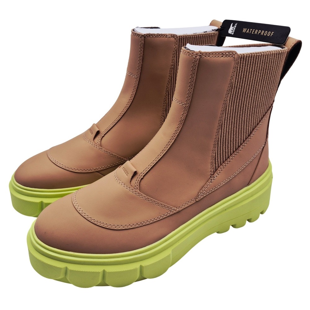 Sorel Caribou X Waterproof Platform Boots Chelsea Women's Size 10 Tan Lime Green - Picture 14 of 16